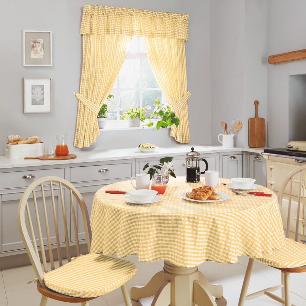 Gingham Kitchen Curtains with Taped Headers