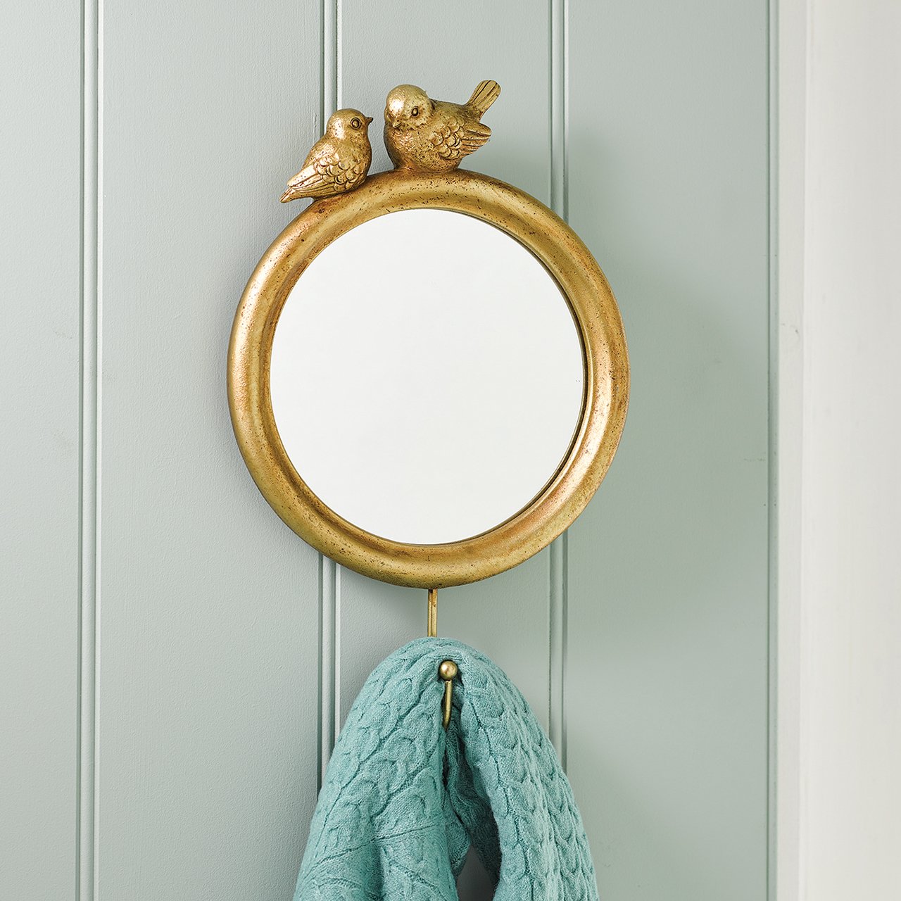Gold Hook Mirror with Birds
