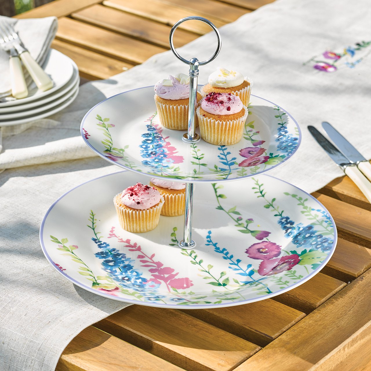 Delphinium Dream Two Tier Cake Stand