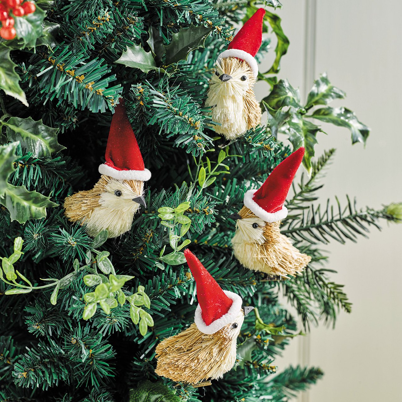 Clip-on Birds in Santa Hats