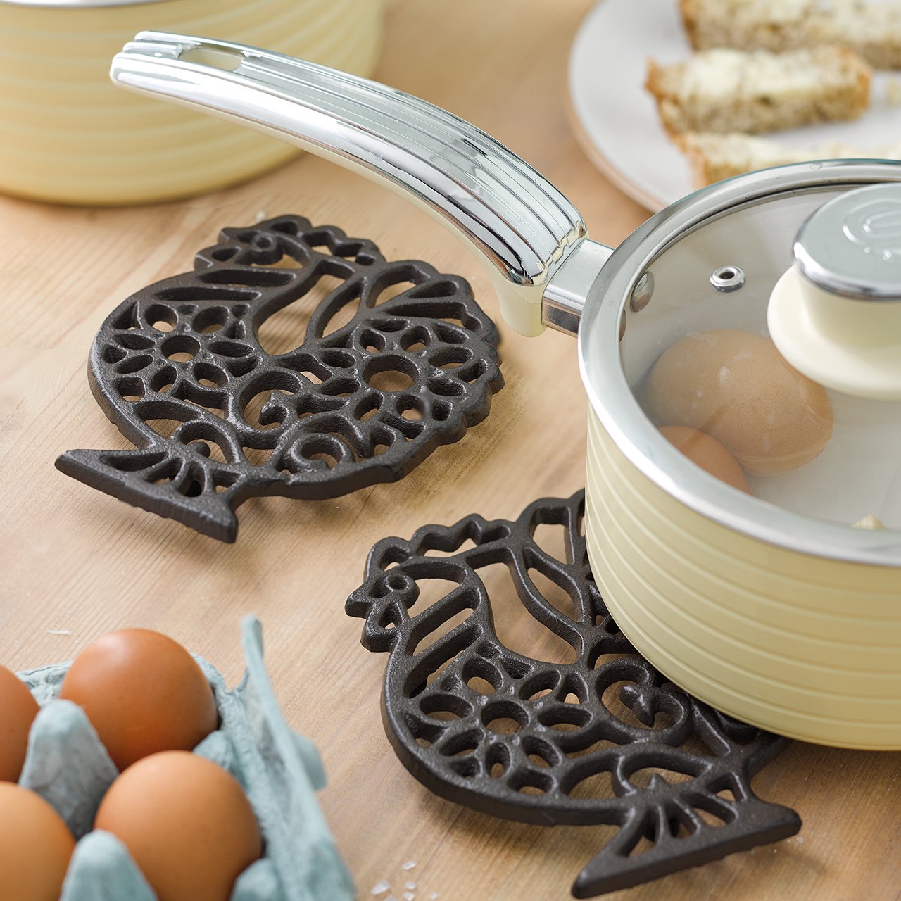 Set of 2 Cast Iron Chicken Trivets