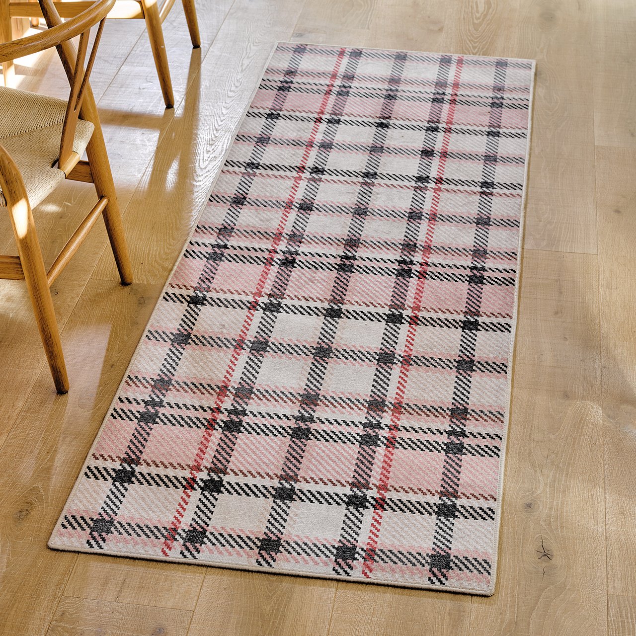 Pink Plaid Washable Runner