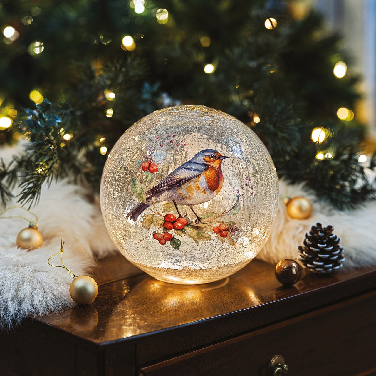 Robin Crackle Ball with Lights