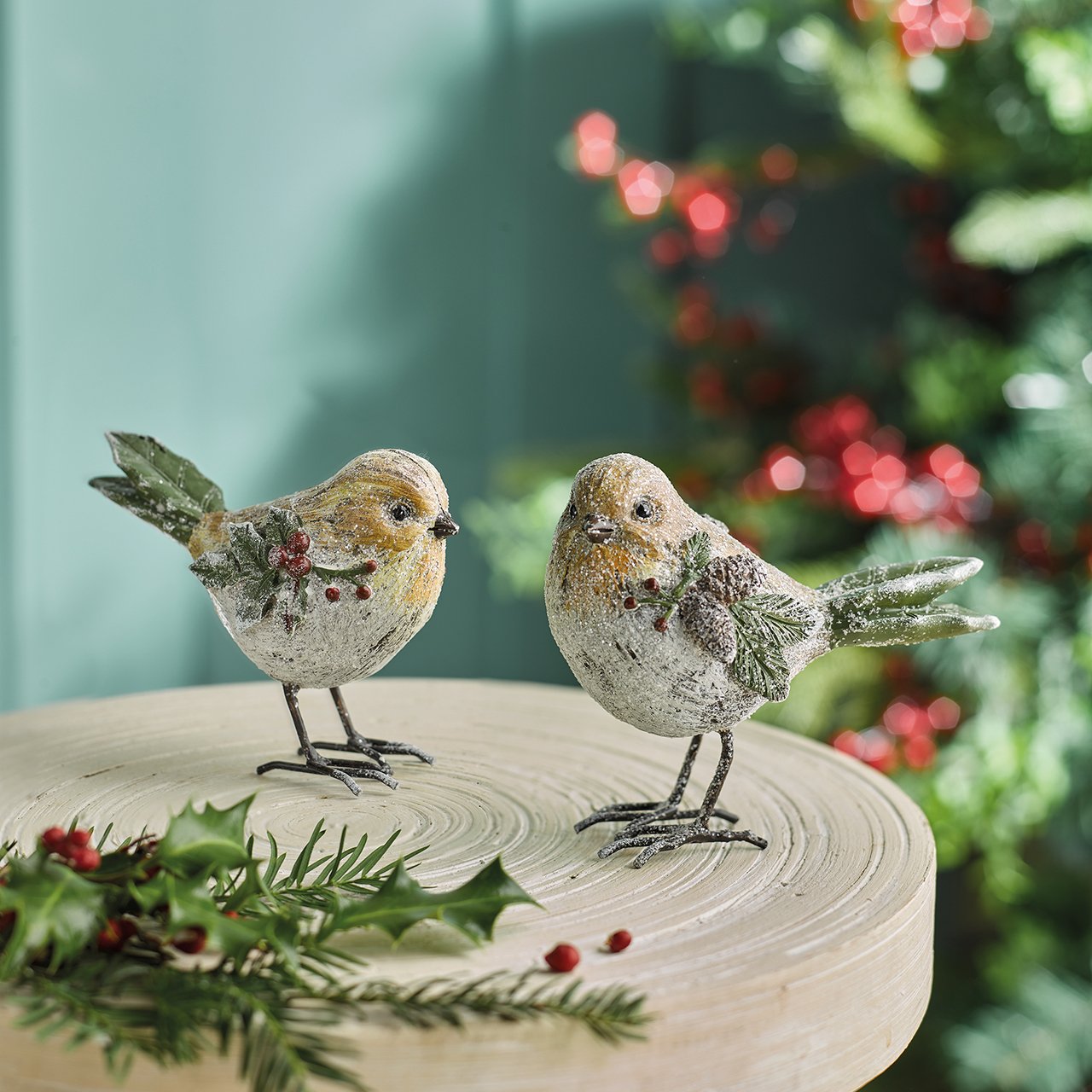 Decorative Christmas Robins, Set of 2