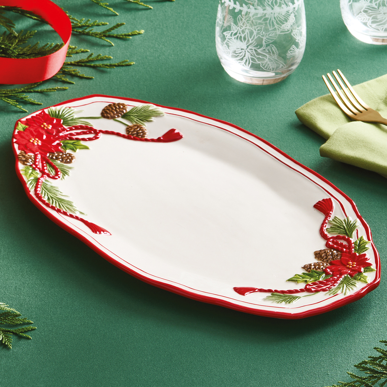 Poinsettia Ceramic Serving Platter