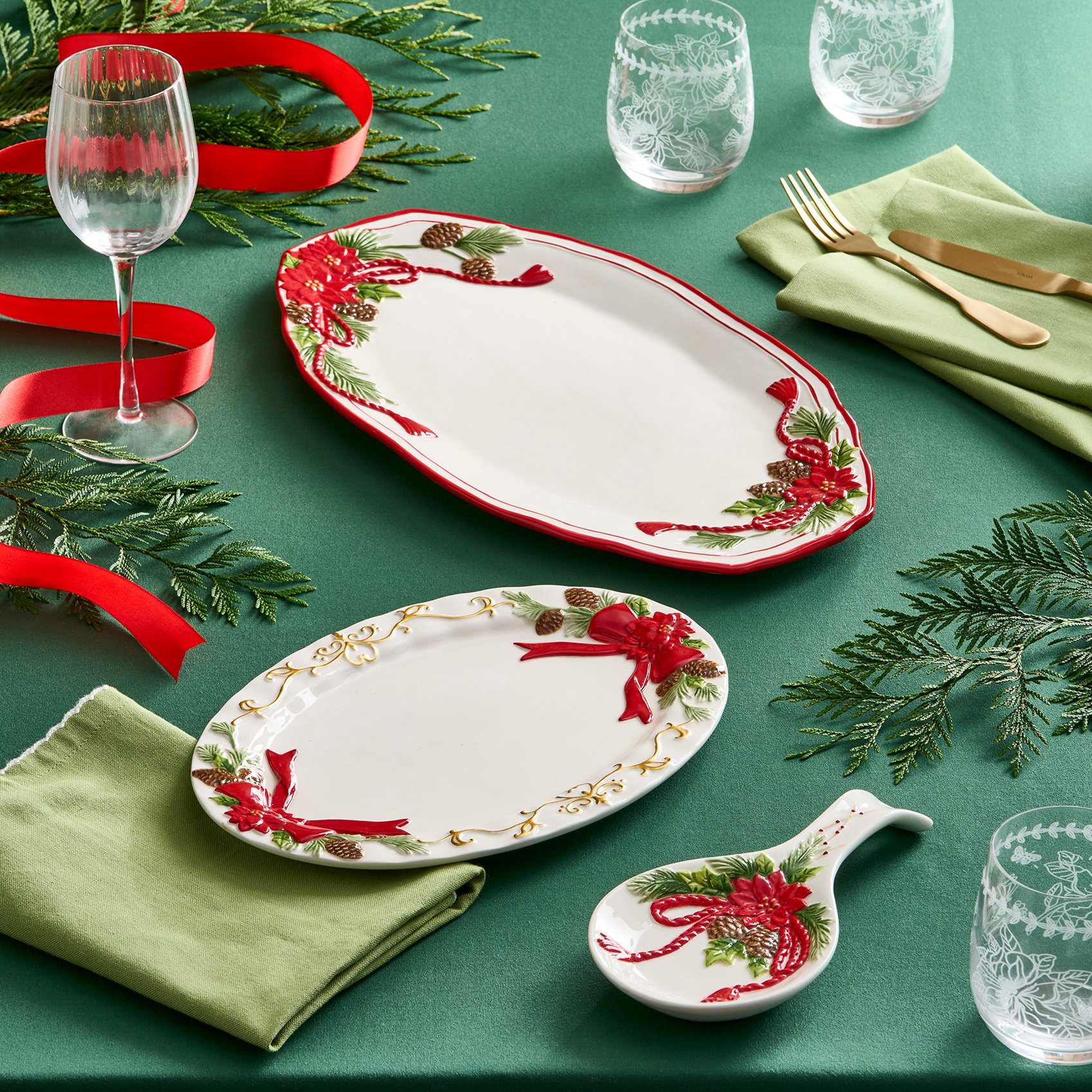 Poinsettia Ceramic Serving Platter