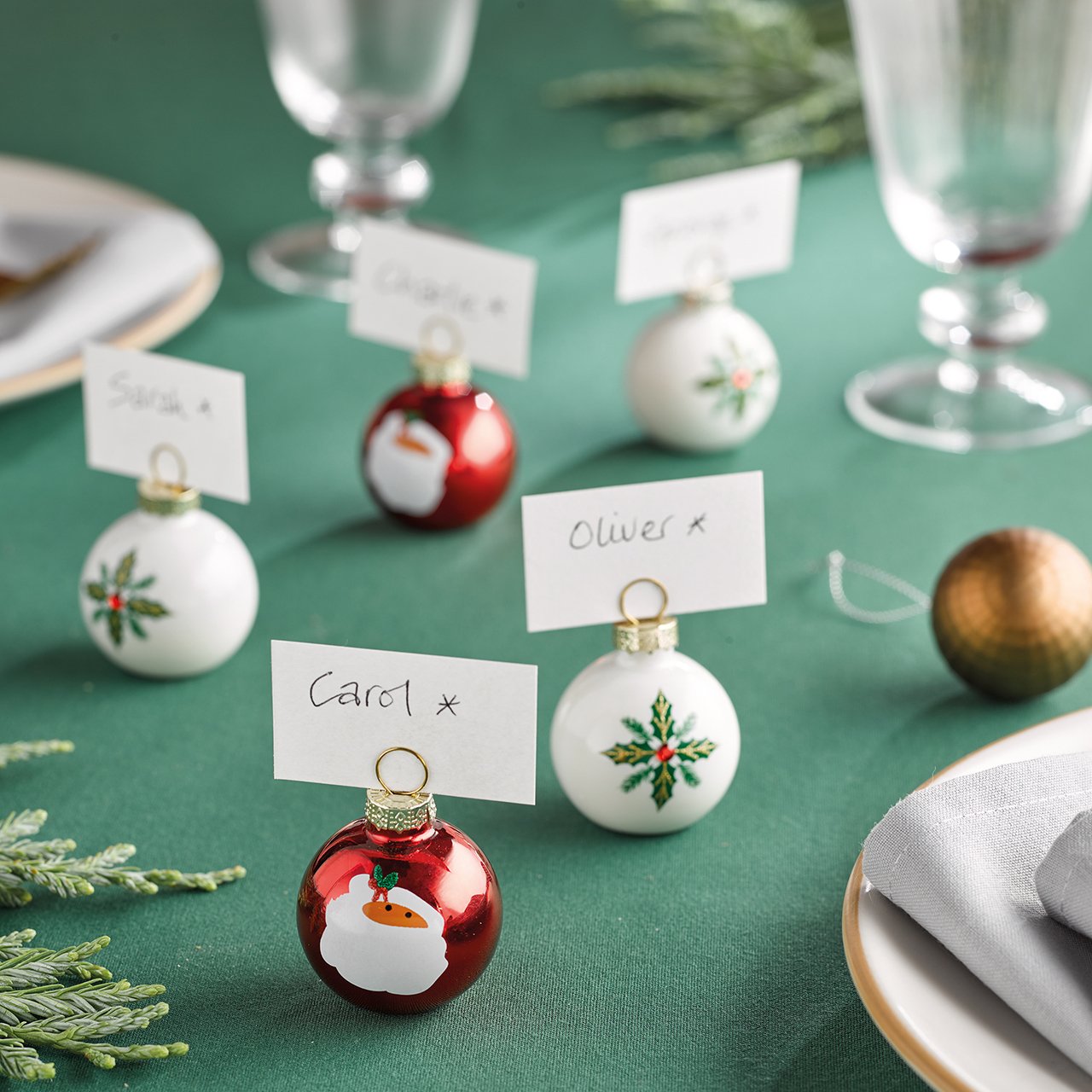 Set of 6 Bauble Place Name Holders