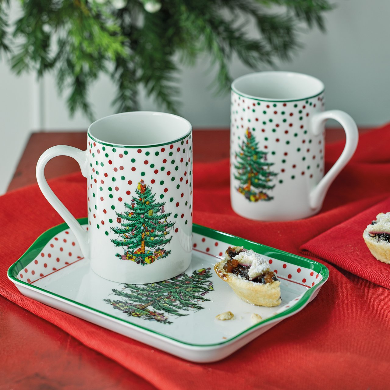 Spode Christmas Tree Mug and Tray Set