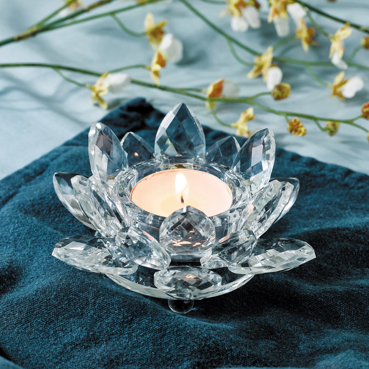 Glass Lotus Flower Candle Holders, Set of 2