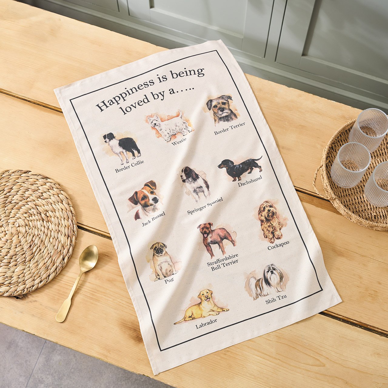 Happiness Is... Dog Tea Towel