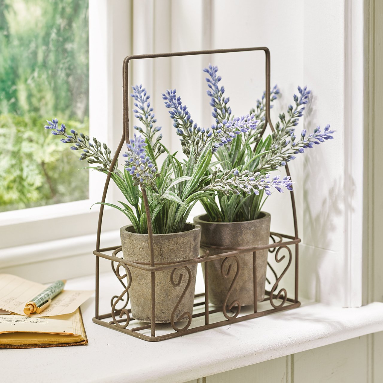 Faux Lavender in Metal Caddy