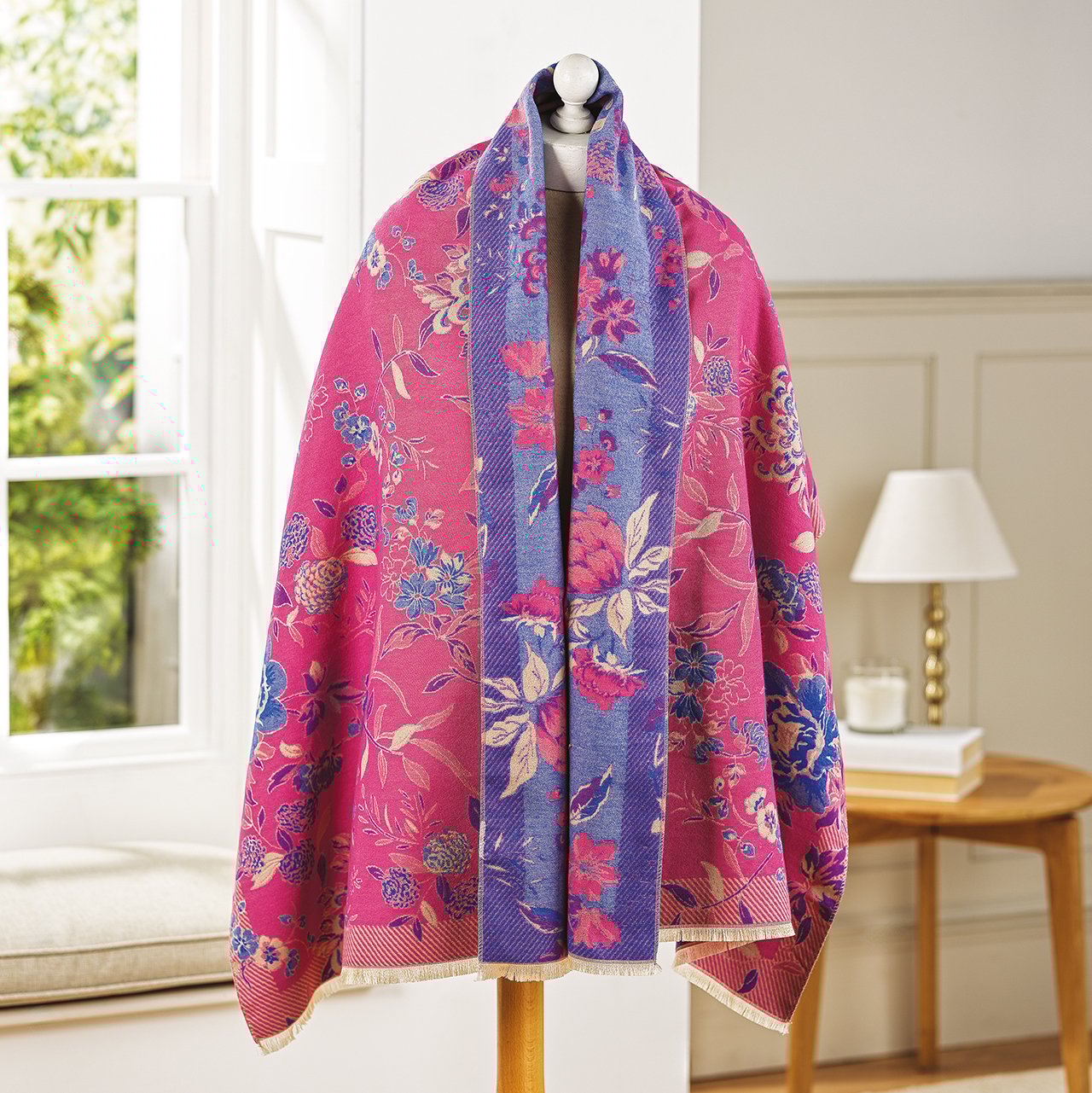 Cerise Floral Woven Scarf