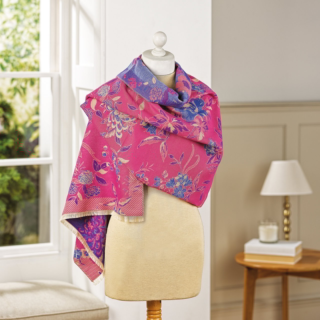 Cerise Floral Woven Scarf