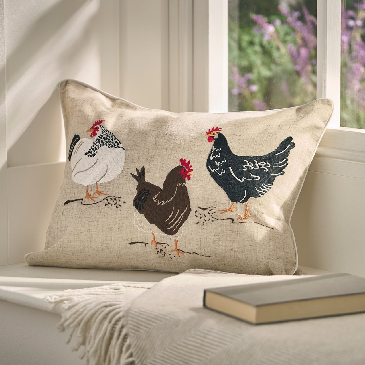 Hen Embroidered Cushion