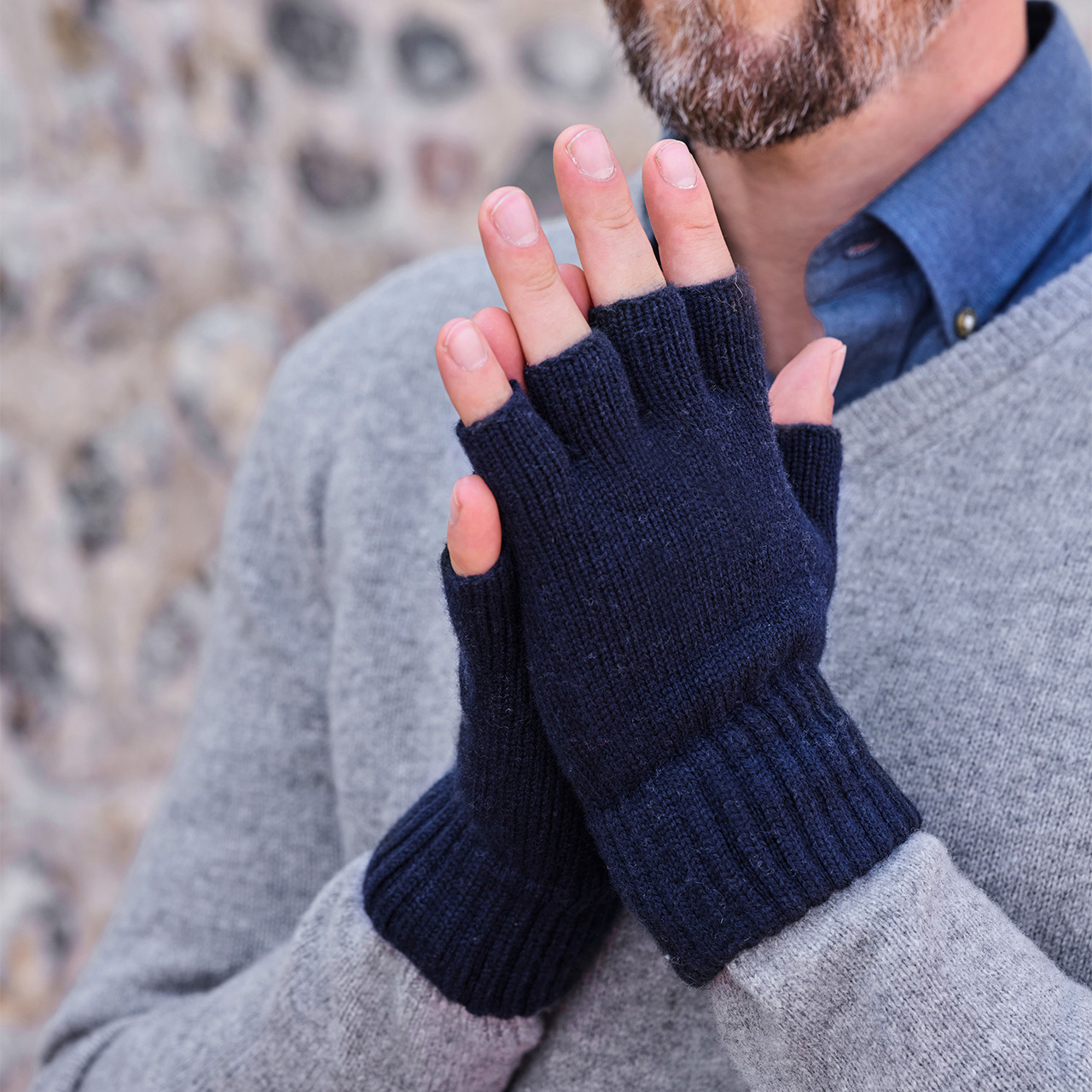 Mens Essential Lambswool Fingerless Glove