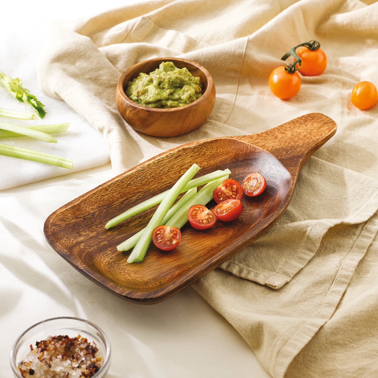 Acacia Paddle Board with Bowl Set