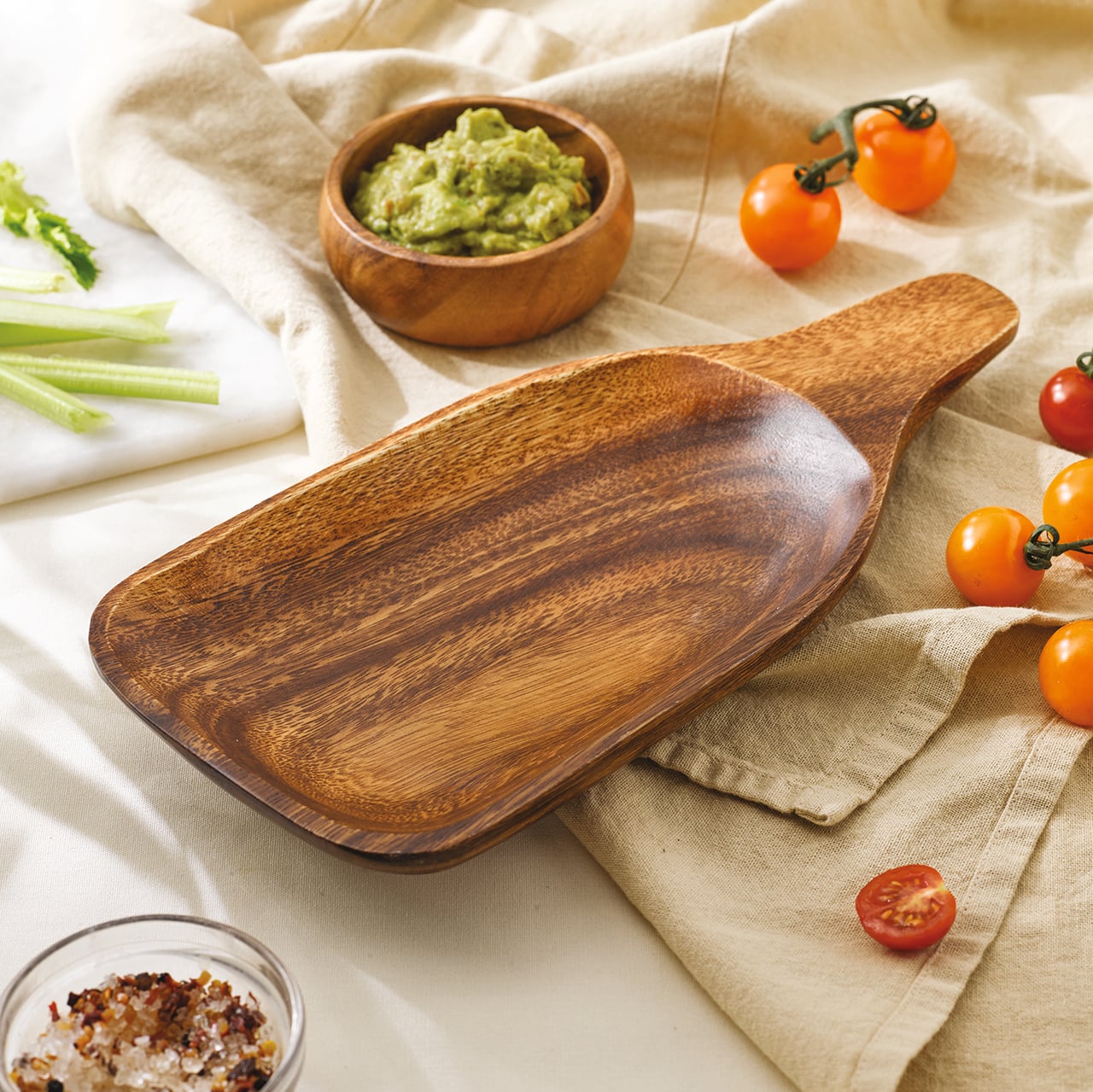 Acacia Paddle Board with Bowl Set