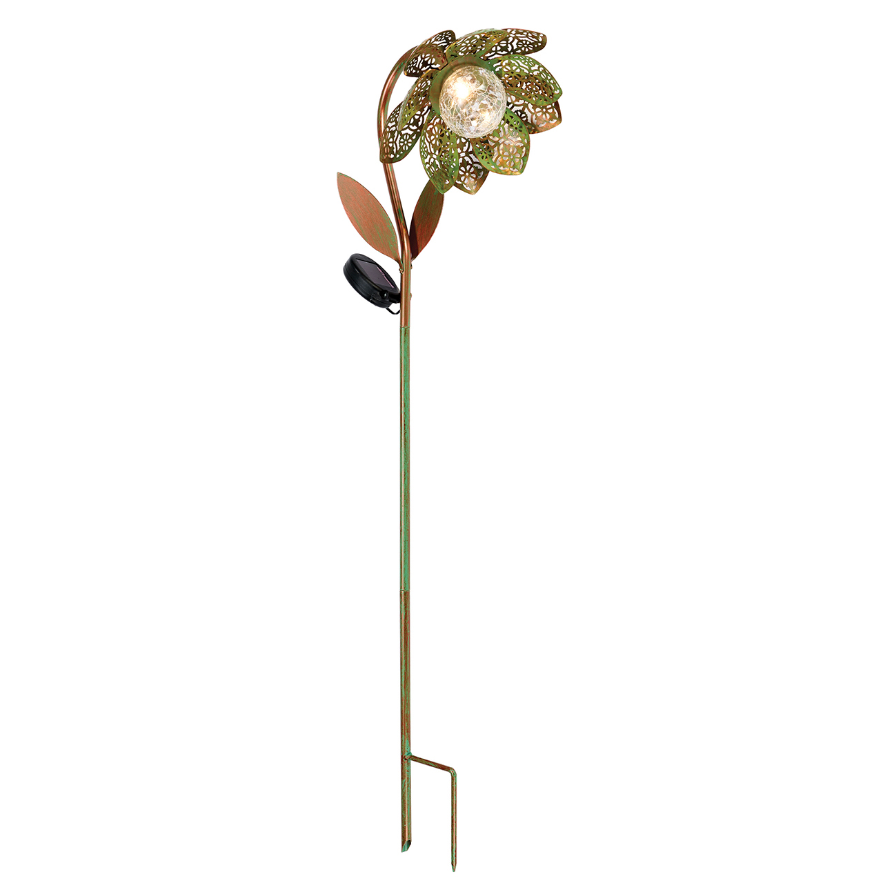 Scroll Petal Solar Stake Verdigris