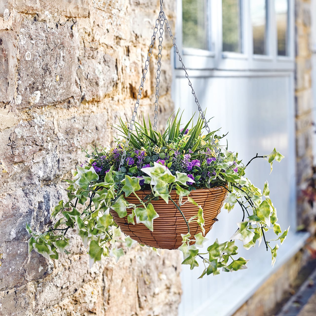 Faux Lilac and Ivy Hanging Basket
