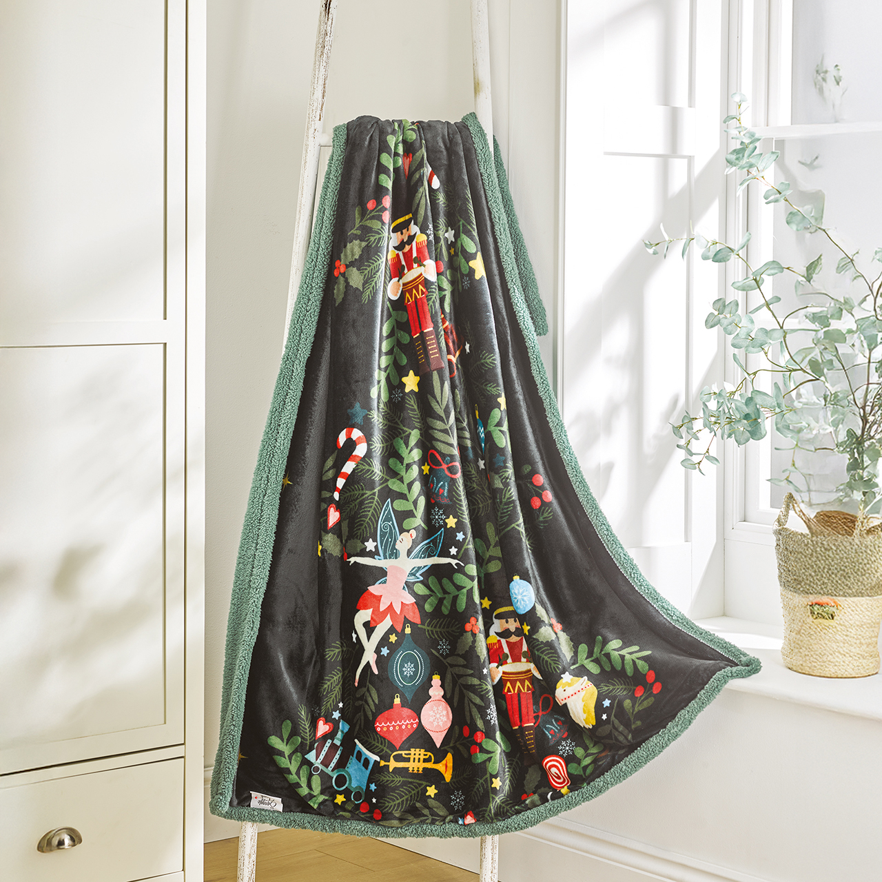 Nutcracker Tree Sherpa Backed Throw
