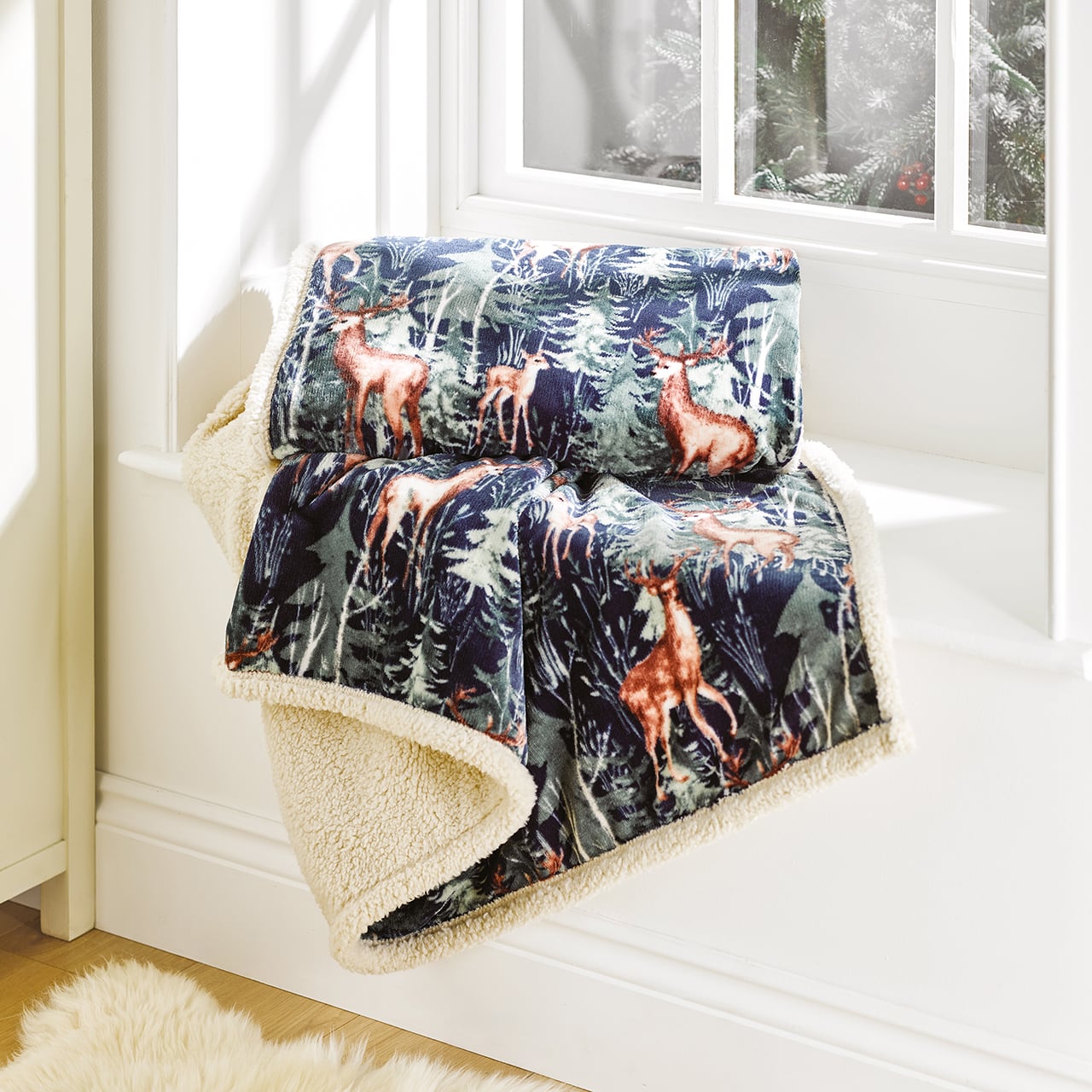 Navy Stag Throw