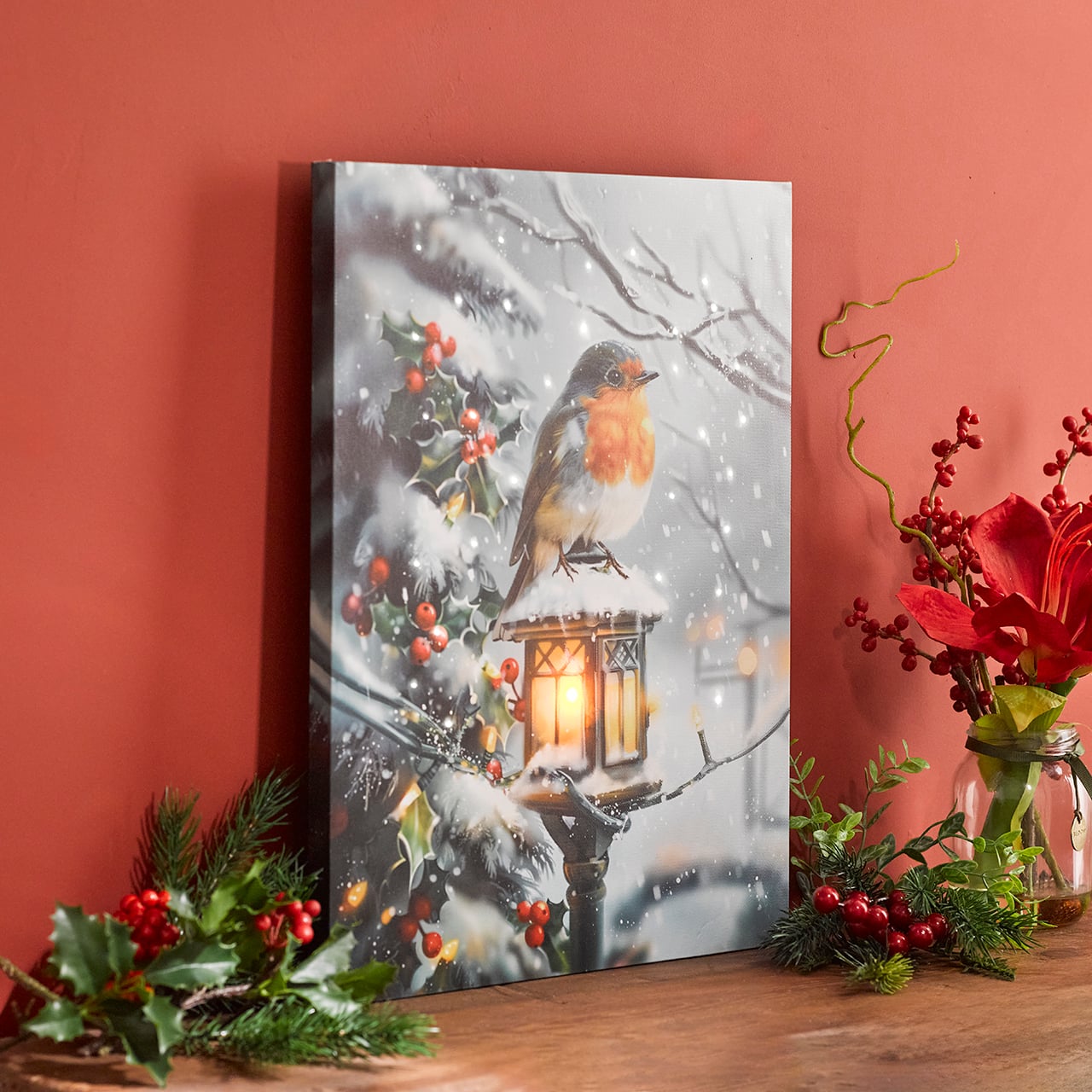 Christmas Robin LED Canvas