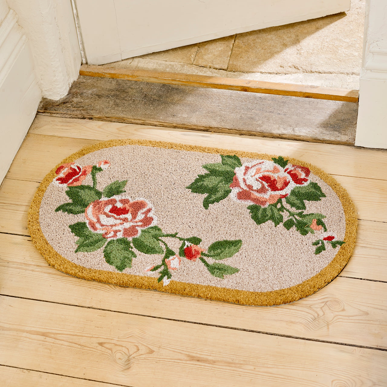 Roses Oval Coir Doormat