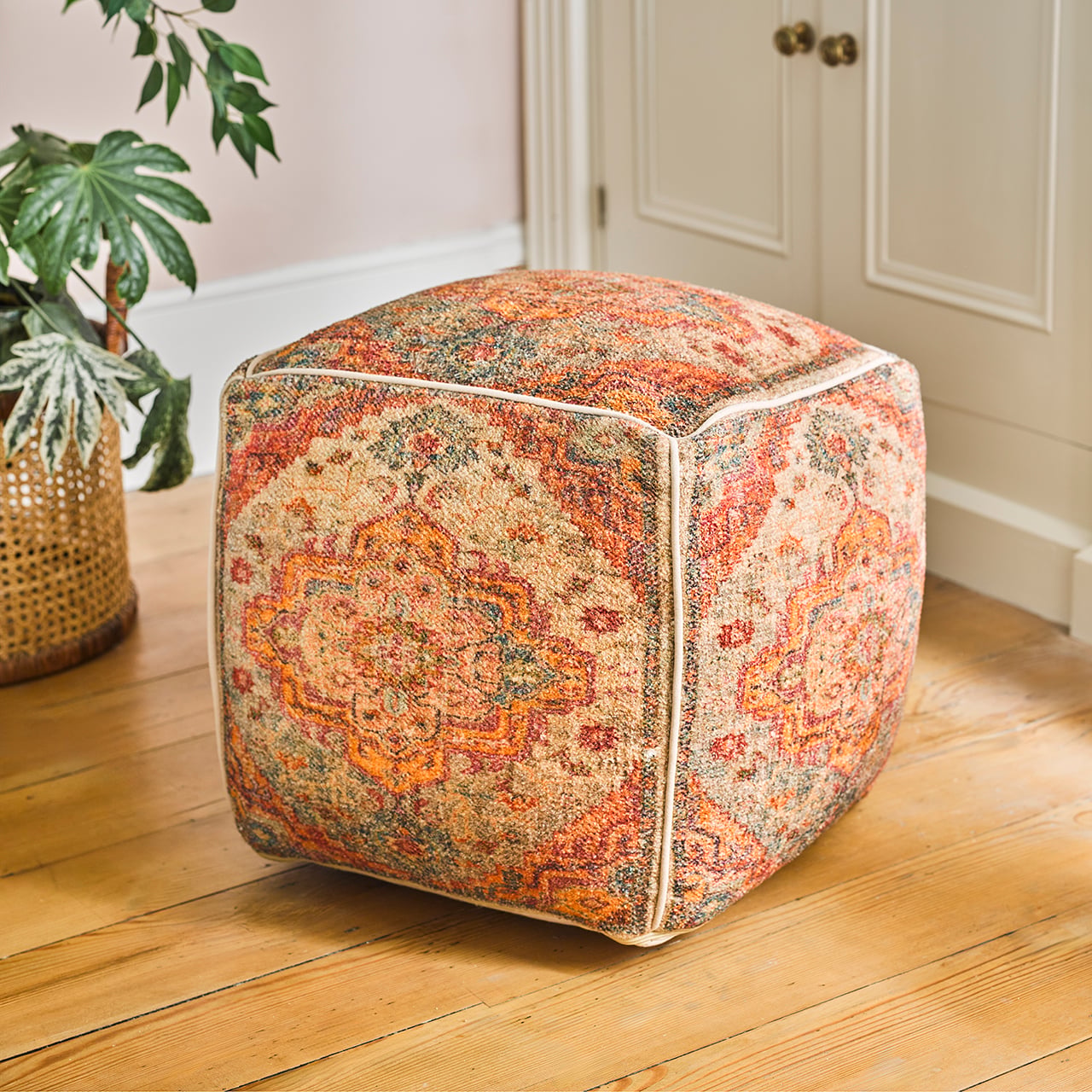 Salmon Printed Pouffe