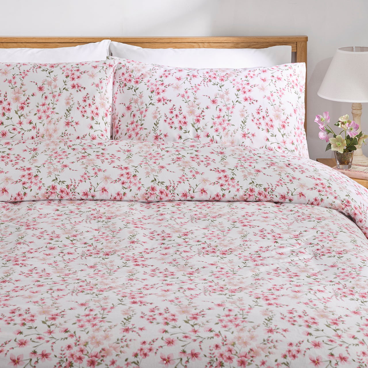 Pink Floral Brushed Cotton Duvet Set
