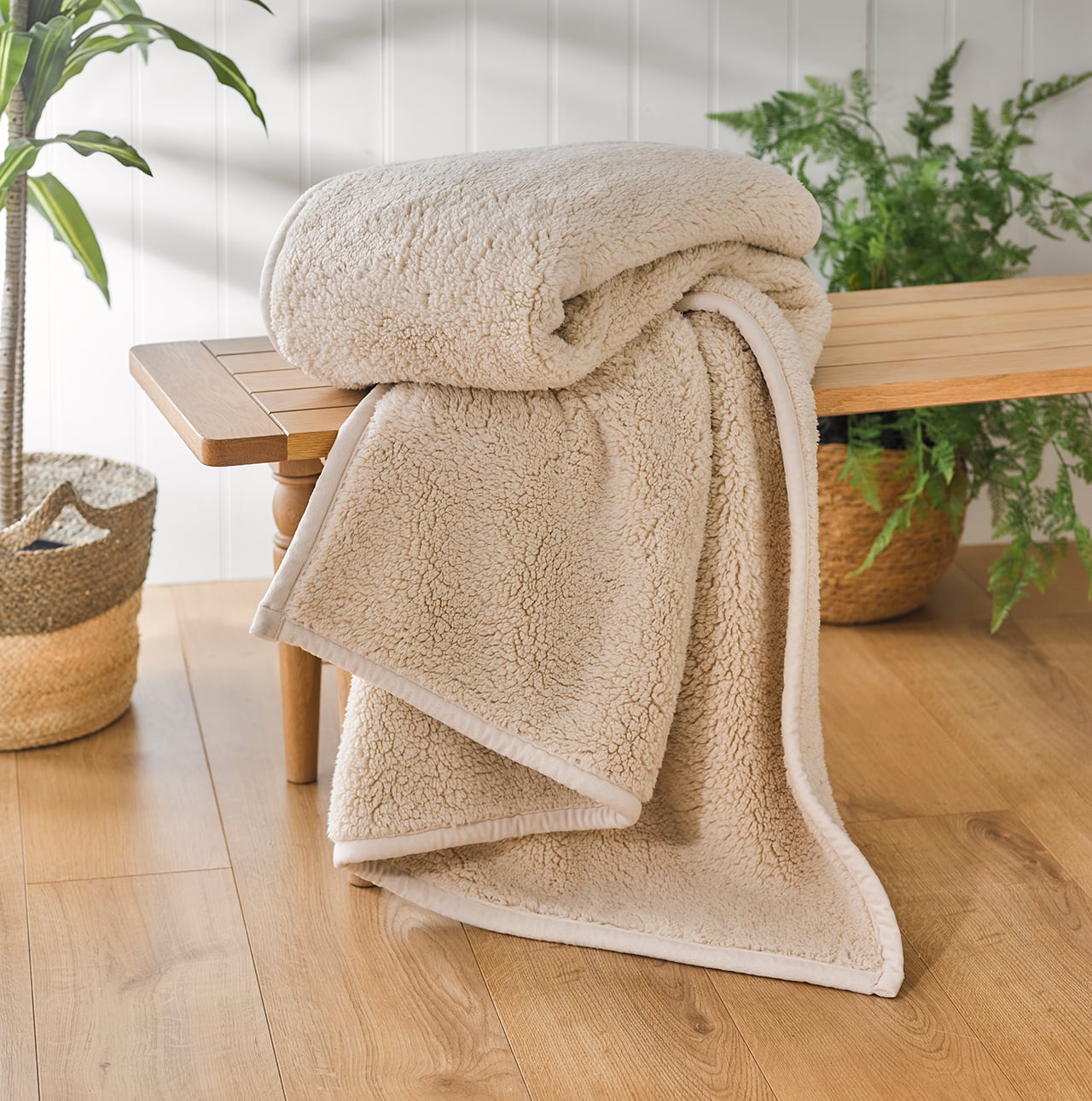 Cream Borg Fleece Throw