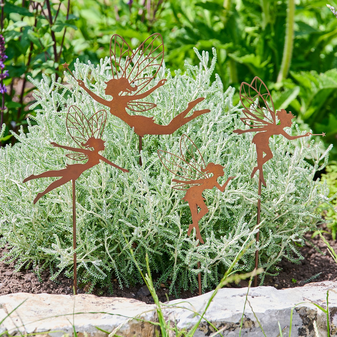 Set of 4 Rusty Fairy Stakes