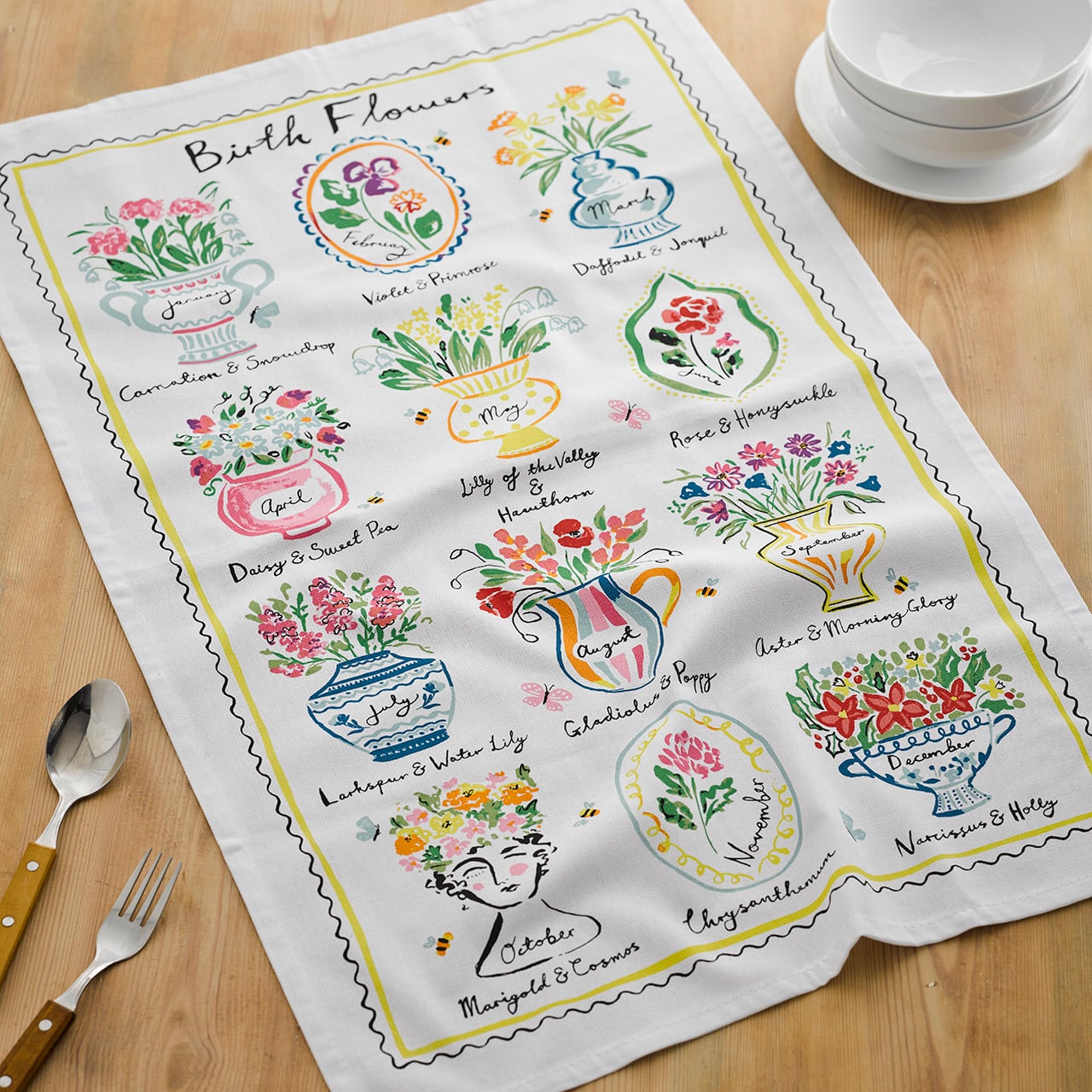 Birth Flowers Tea Towel
