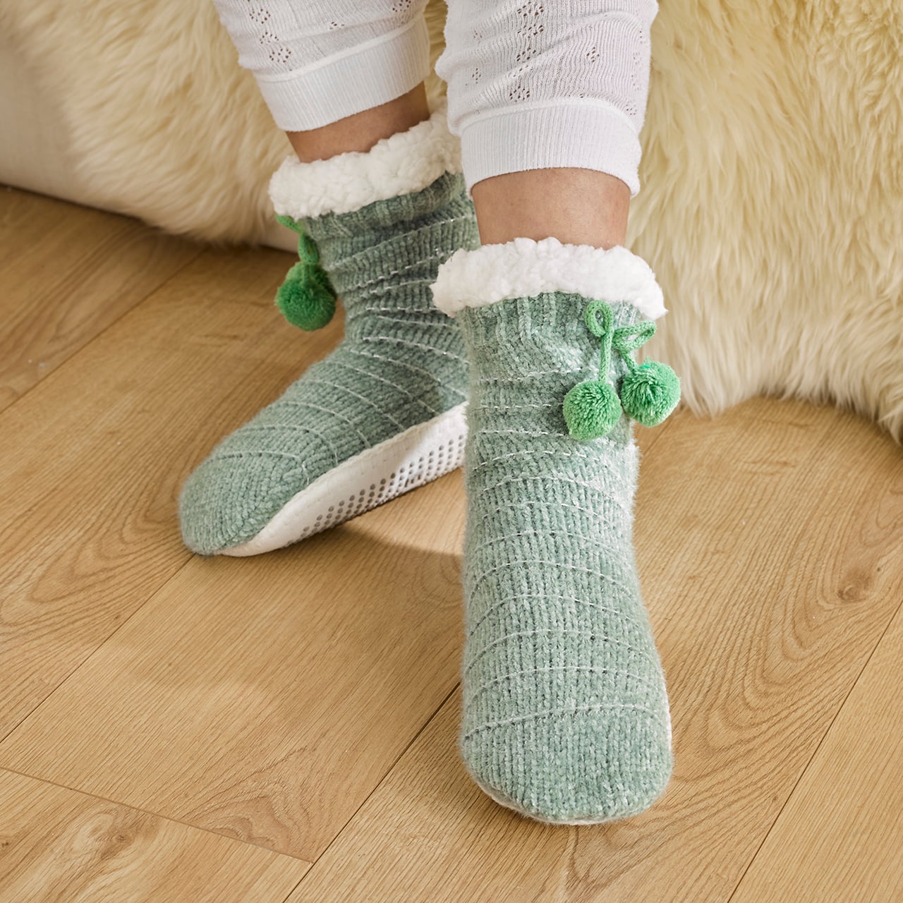 Sage Green Chenille Slipper Socks