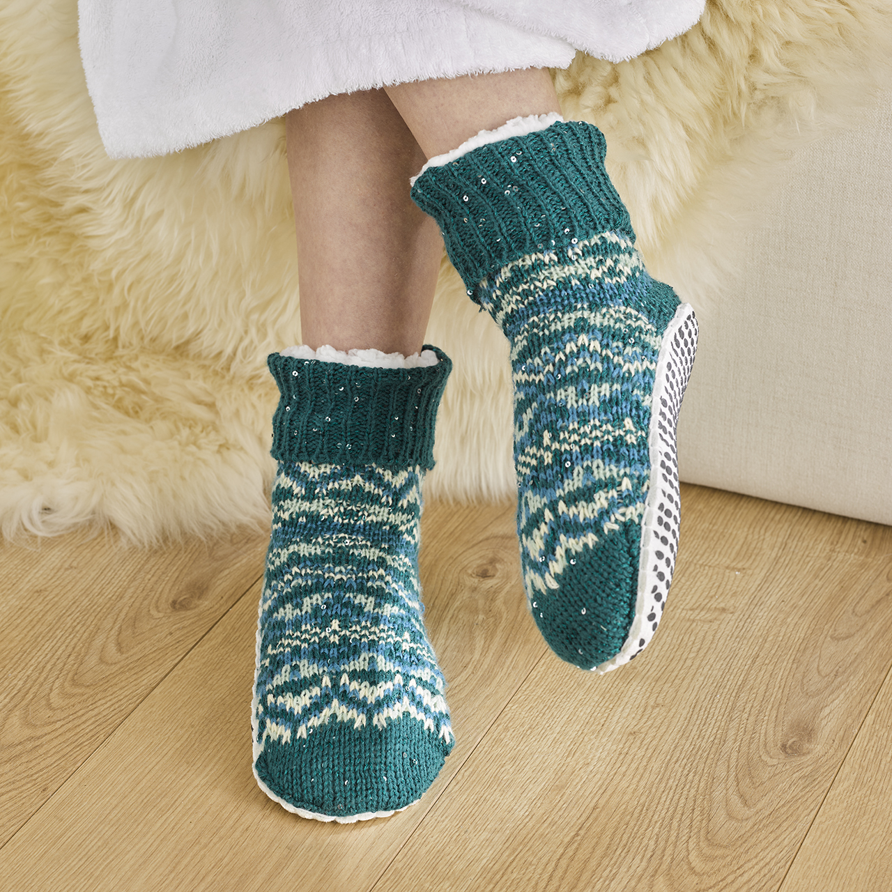 Green Fair Isle Slipper Socks