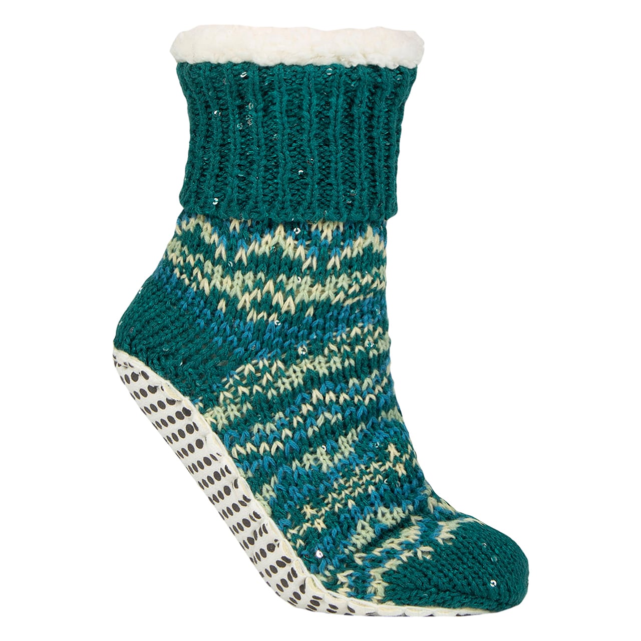 Green Fair Isle Slipper Socks