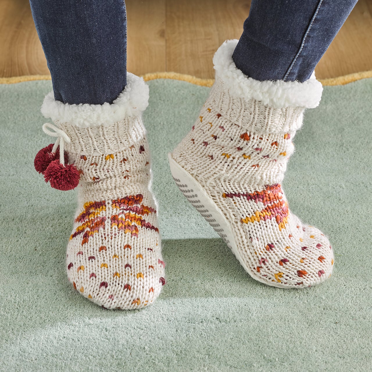 Cream Fair Isle Slipper Socks