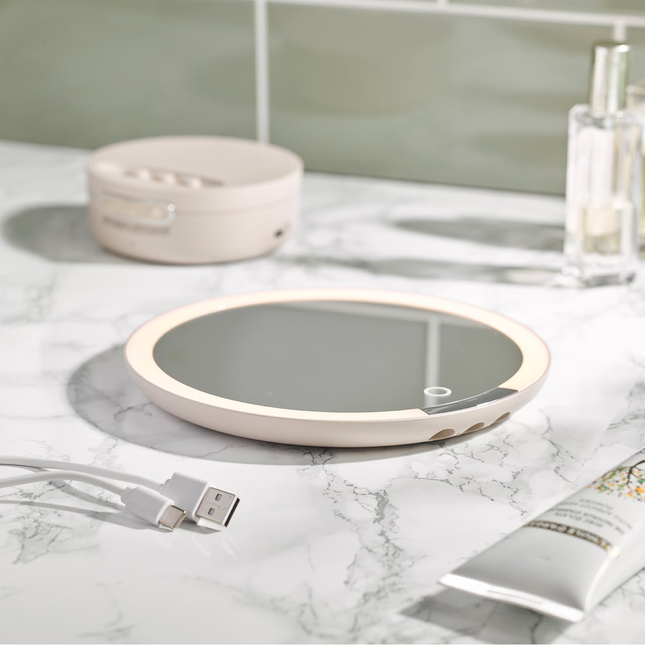 Compact Mirror with Light and Bluetooth Speaker