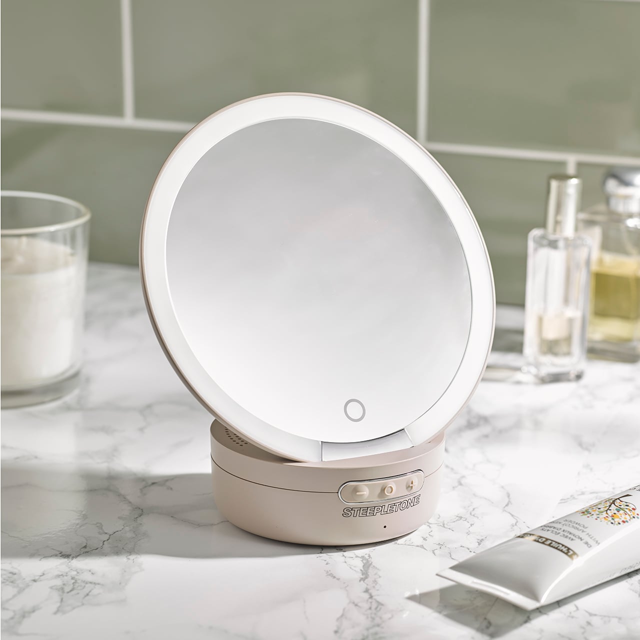 Compact Mirror with Light and Bluetooth Speaker