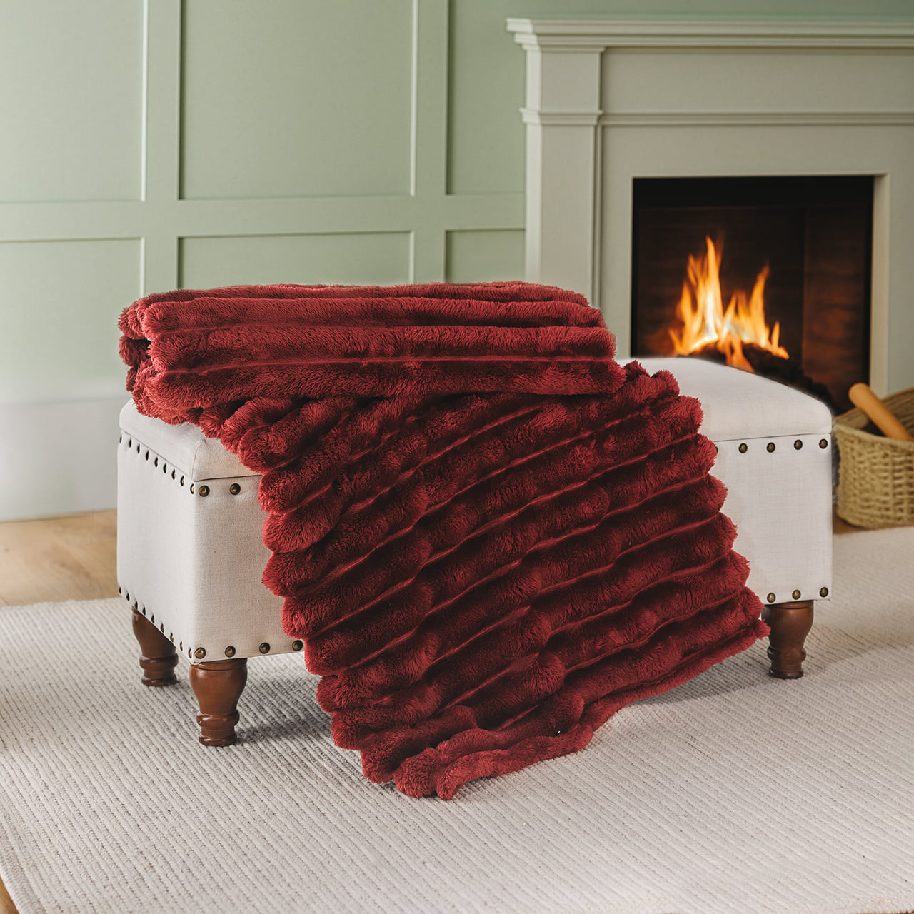 Ruby Ribbed Fleece Throw