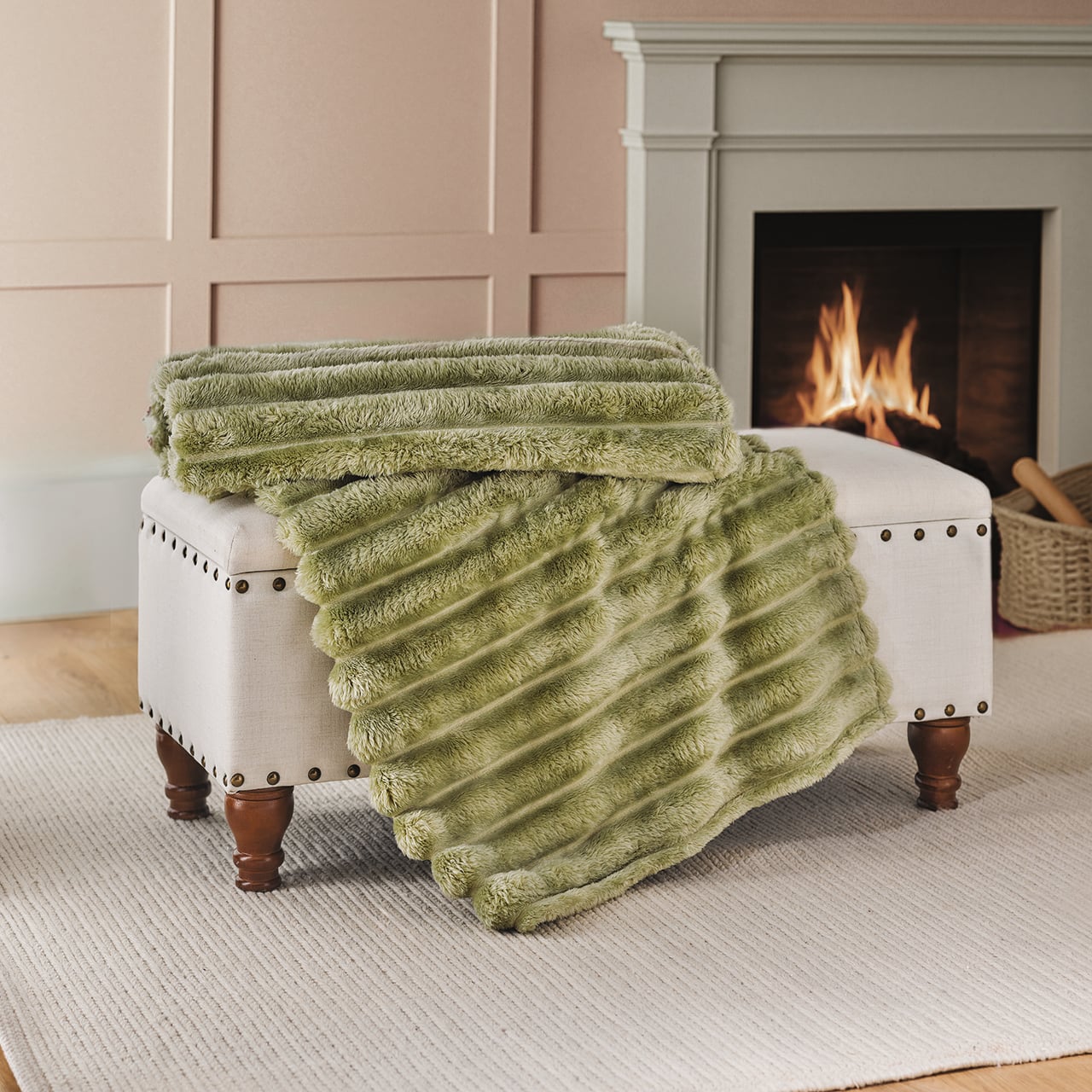 Sage Ribbed Fleece Throw