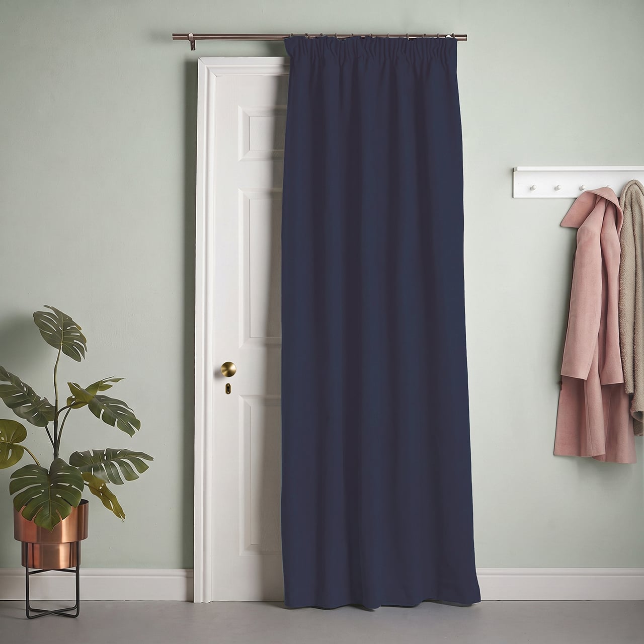 Navy Fleece Interlined Door Curtain