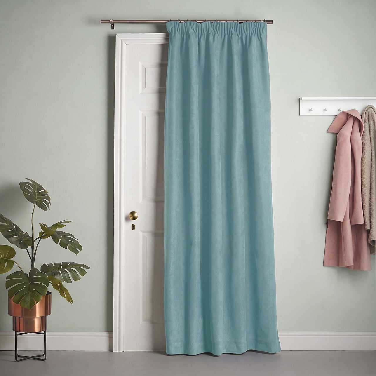 Teal Fleece Interlined Door Curtain