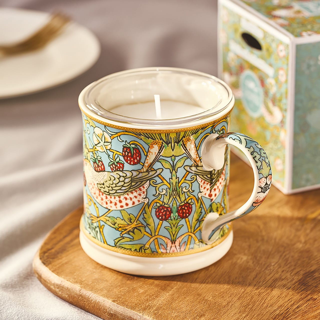 Strawberry Thief William Morris Mug with Candle