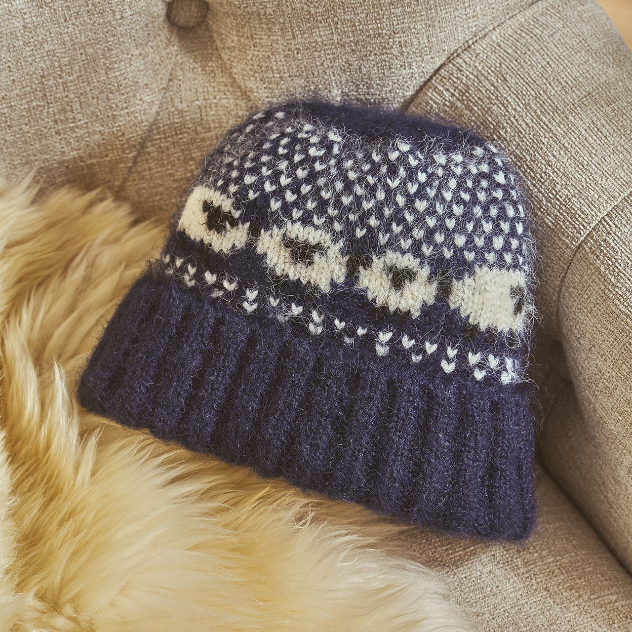Navy Aran Sheep Beanie