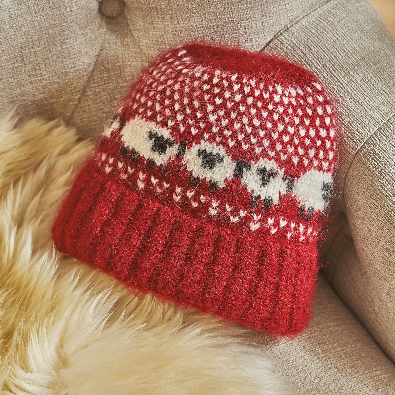 Oxblood Aran Sheep Beanie