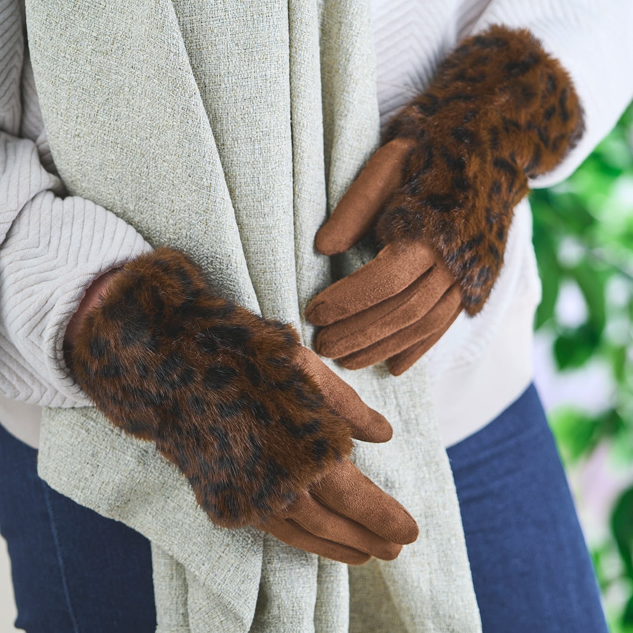 Animal Print 2 in 1 Faux Fur Gloves
