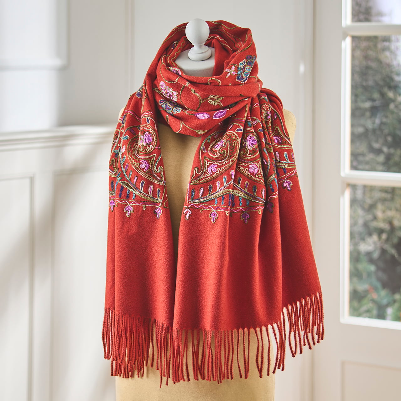 Embroidered Wrap Scarf