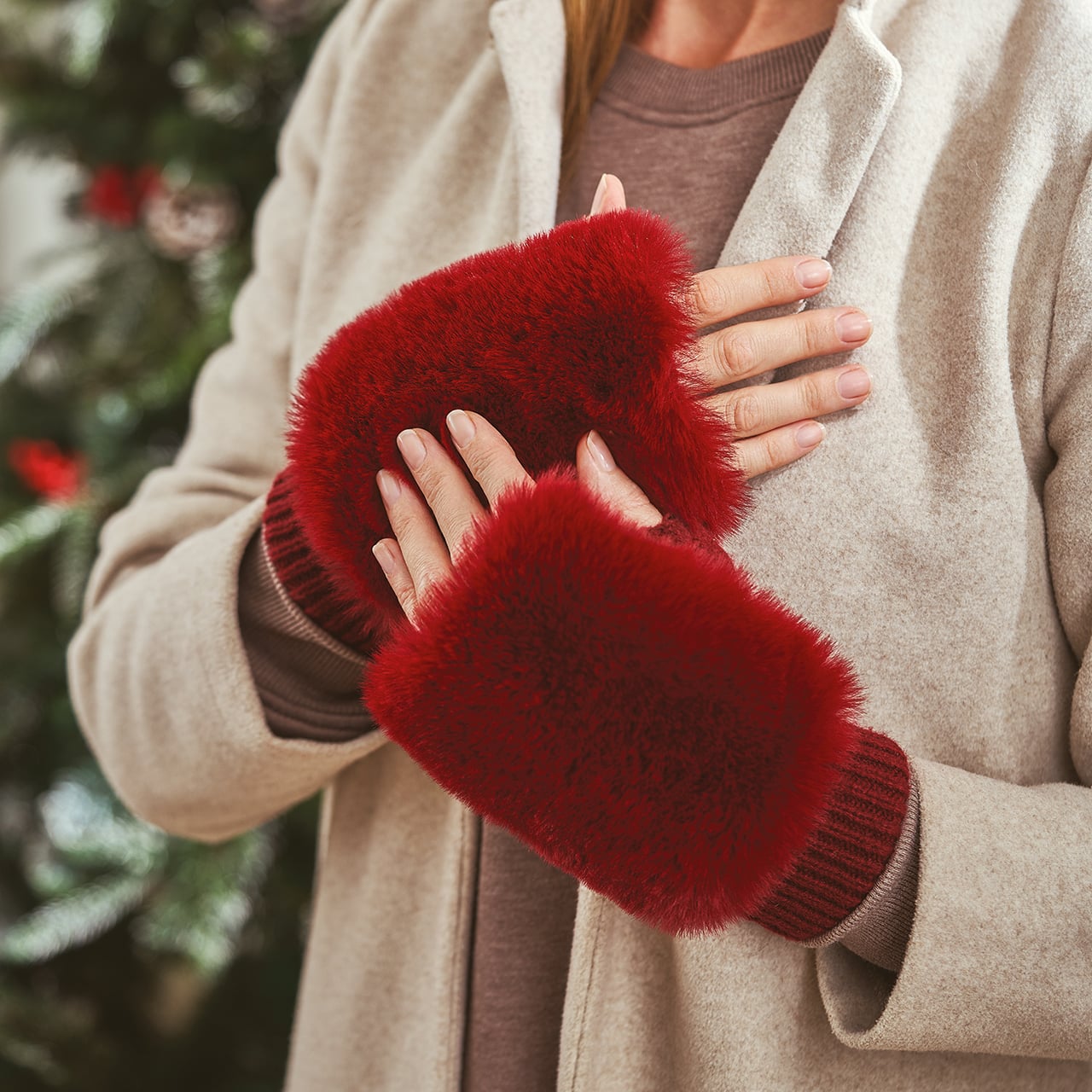 Faux Fur Fingerless Mittens