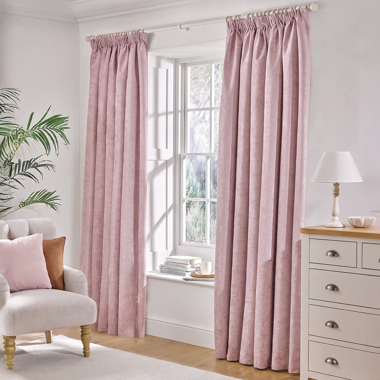 Pink Chenille Pencil Pleat Blackout Curtains