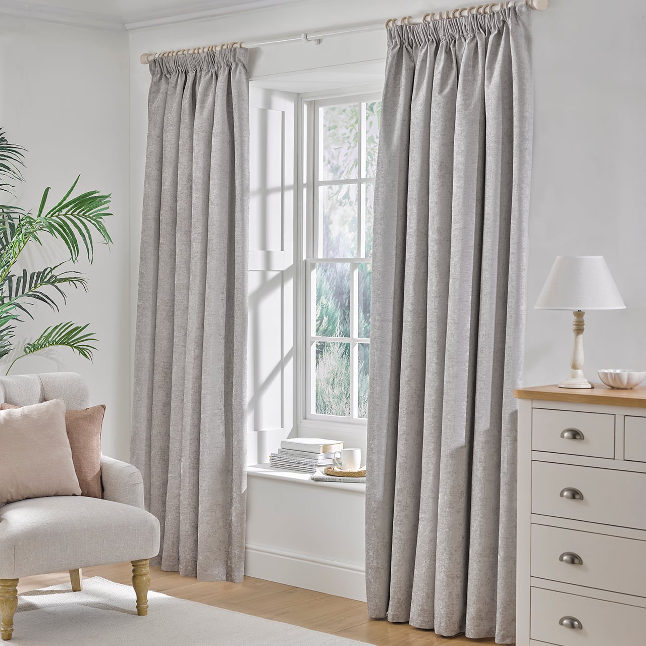 Silver Chenille Pencil Pleat Blackout Curtains